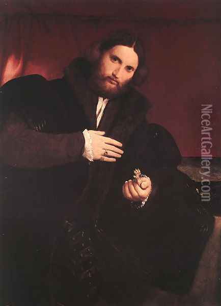 Man with a Golden Paw c. 1527 Oil Painting - Lorenzo Lotto