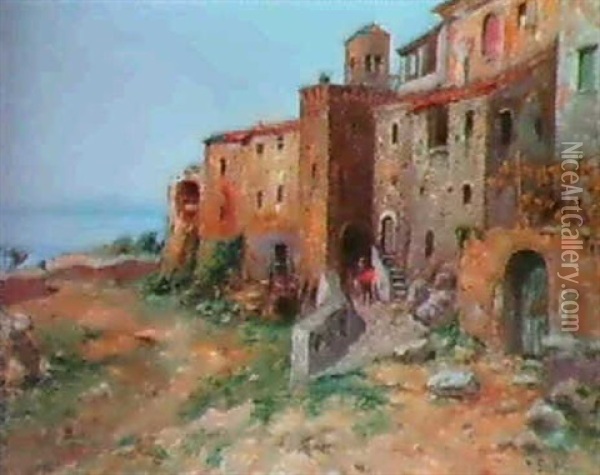 Kvallssol Over Italiensk By Oil Painting - Wilhelm von Gegerfelt