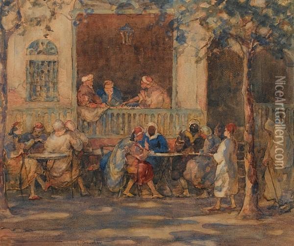 An Arab Cafe Oil Painting - Lionel Townsend Crawshaw
