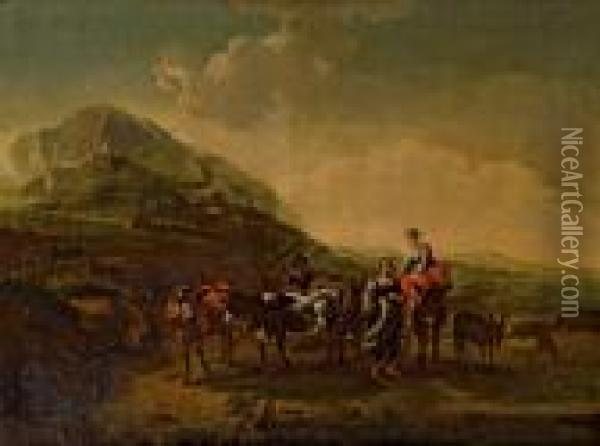 Italianisierende Landschaft Mit Hirten Oil Painting - Nicolaes Berchem