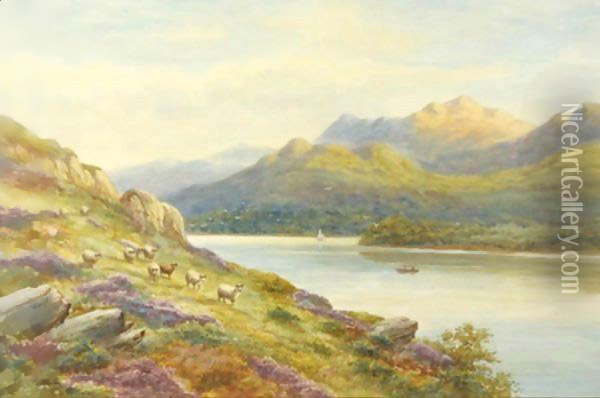 'Near Ladore Derwentwater' And Cader Idris, North Wales' Oil Painting - Harold Lawes