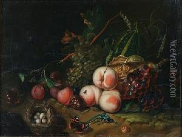 Still Life Of Fruit And A Bird's Nest, Signedw. Verbeet Oil Painting - Rachel Ruysch