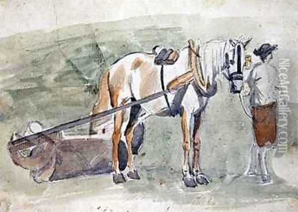 Man with a horse harnessed to a roller Oil Painting - Sawrey Gilpin