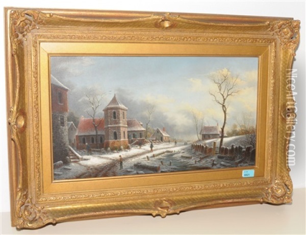 Winterliche Dorfszene Oil Painting - Albert-Alexandre Lenoir