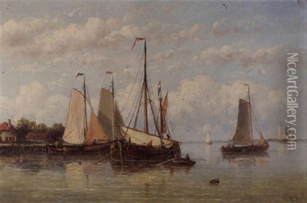 Shipping In An Estuary Oil Painting - Hendrik Hulk