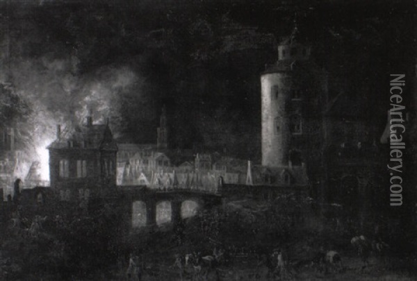 L'incendie De La Ville De Delft En 1664 Oil Painting - Daniel van Heil