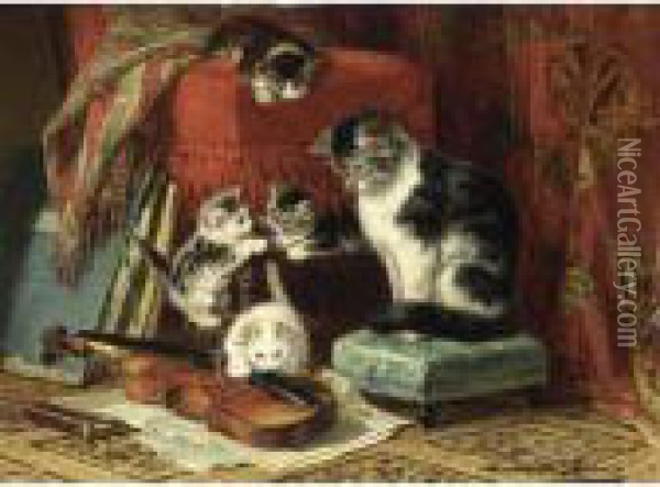 Playing Time Oil Painting - Henriette Ronner-Knip