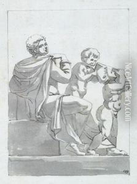 A Drawing With Three Figures Form The Sixtinian Chapel In Rome Oil Painting - Carl Frederik Stanley