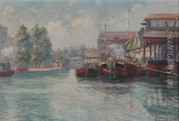 Le Canal De L'ourcq Oil Painting - Charles Andre Igounet De Villiers