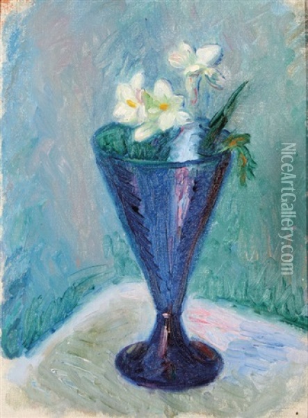 Blue Vase With Flowers Oil Painting - William Glackens
