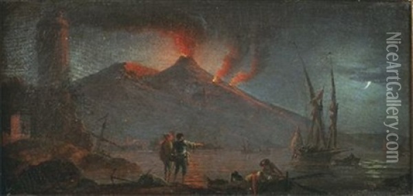 Vue Nocturne De L'eruption Du Vesuve Oil Painting - Charles Francois Lacroix