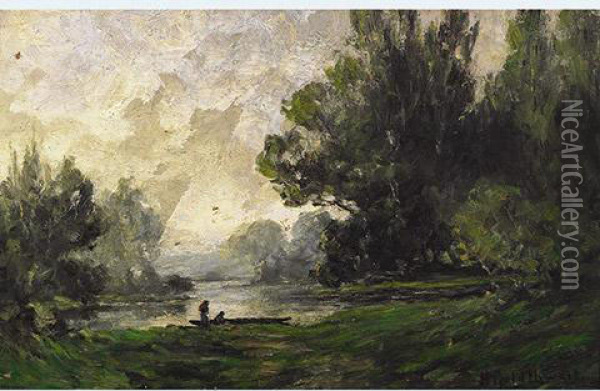 Boaters By A Woodland Pool Oil Painting - Harold Goldthwaite