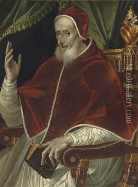 Portrait Of Pope Pius V (1504-1572), Three-quarter-length, Seated, In Benediction Oil Painting - Bartolomeo Passarotti