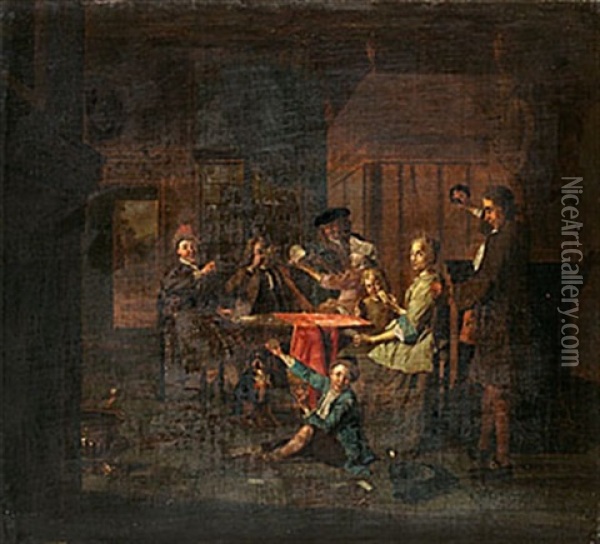 Interior Med Kortspelande Sallskap Oil Painting - Jan Josef Horemans the Elder