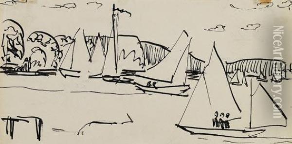 Am Muggelsee, Segelboote Oil Painting - Ernst Ludwig Kirchner