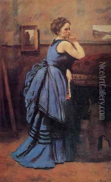 Lady in Blue Oil Painting - Jean-Baptiste-Camille Corot