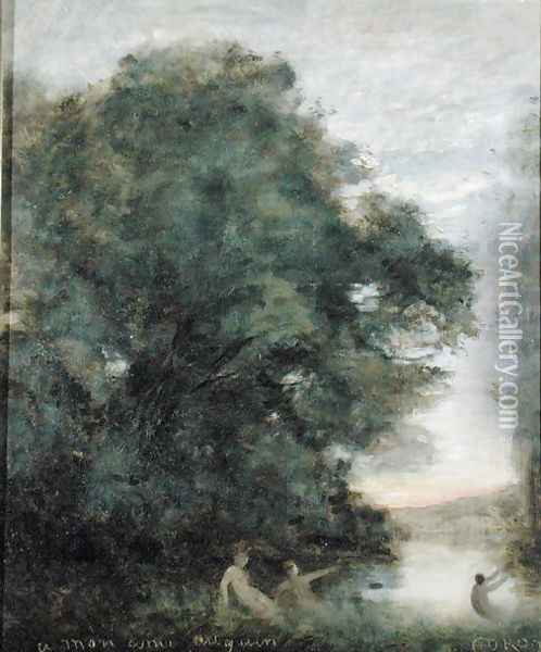 Baigneuses au Bord d'un Lac, c.1860-65 Oil Painting - Jean-Baptiste-Camille Corot