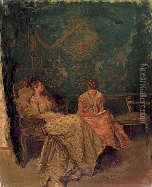 Due Gentildonne In Conversazione Oil Painting - Attilio Simonetti