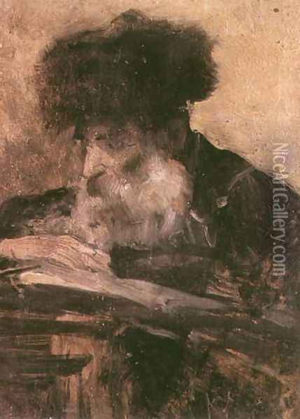 Jew Wearing a Fox Hat Oil Painting - Samuel Hirszenberg
