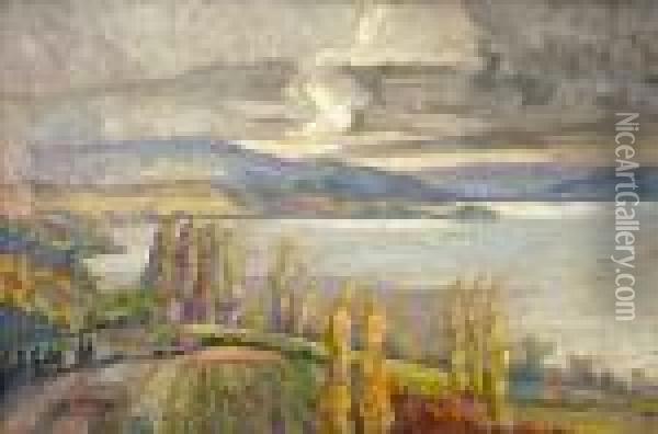 Landscape Of Northern Greece (possiblychalkidiki) Oil Painting - Konstantinos Maleas
