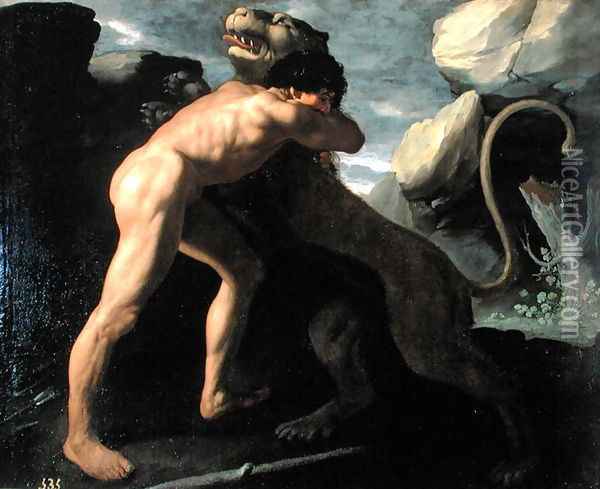 Hercules Fighting with the Nemean Lion Oil Painting - Francisco De Zurbaran