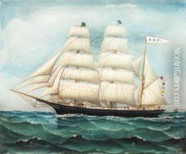 The American Schooner Amy
Oil On Canvas Oil Painting - Otto Muhlenfeld