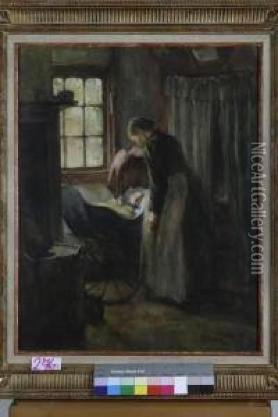 Moeder Met Slapende Baby Oil Painting - Lammert Van Der Tonge