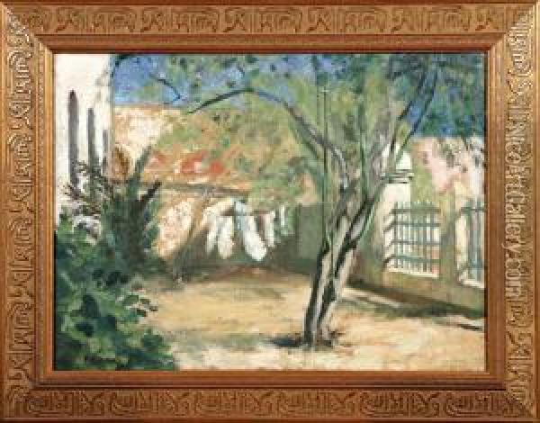 < Cour Ensoleillee Au Maroc >. Oil Painting - Paul Elie Dubois