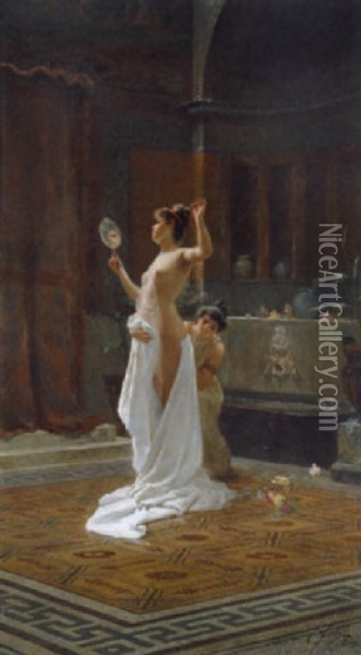 Femmes A La Toilette Oil Painting - Ettore Forti