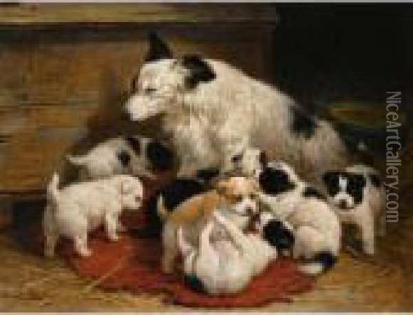 A Dog And Her Puppies Oil Painting - Henriette Ronner-Knip