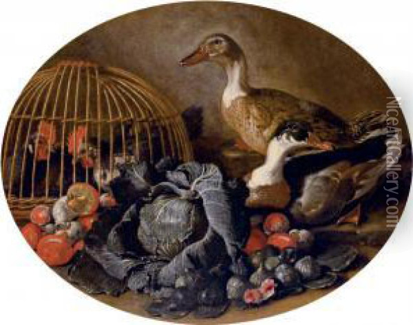 Animali Da Cortile, Funghi E Ortaggi Oil Painting - Jacob van der (Giacomo da Castello) Kerckhoven