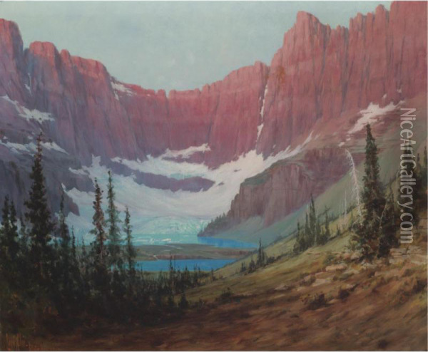 Iceberg Lake--mountains Oil Painting - Louis B. Akin