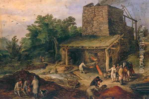 Landscape with a foundry Oil Painting - Jan The Elder Brueghel