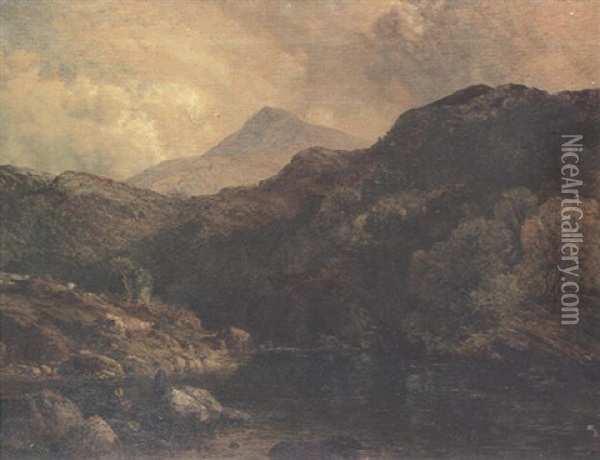 Moel Siabod, From Near Bryntych, North Wales Oil Painting - Frederick William Hulme