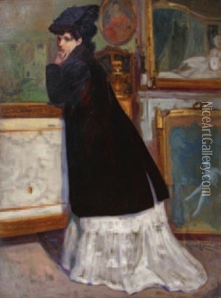 Elegante Pensive Oil Painting - Raoul Carre