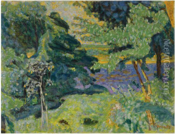 Jardin A Vernon Or Paysage Au Bord De La Seine Oil Painting - Pierre Bonnard
