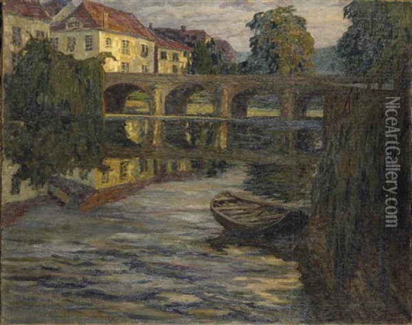 Barque Sur Le Canal Oil Painting - Herman N. Hyneman
