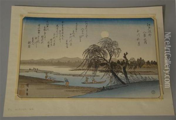 Autumn Moon Over The Tama River Oil Painting - Utagawa or Ando Hiroshige
