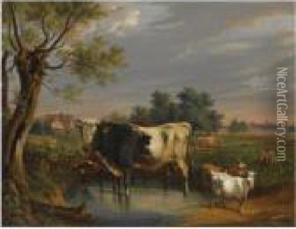 Cattle In A Summer Landscape Oil Painting - Cornelis Kimmel