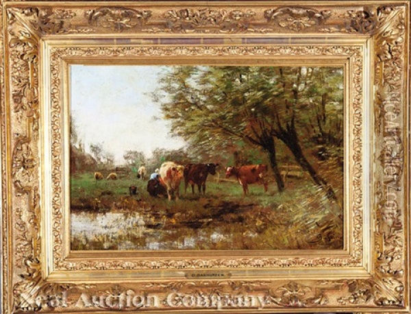 Milkmaid With Cattle Beside A Pond Oil Painting - Alexander Hieronymus Bakhuyzen