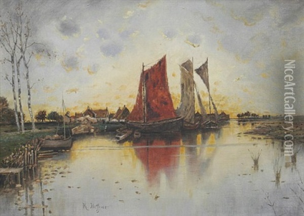 Segelschiffe Am Ufer Oil Painting - Karl Heffner