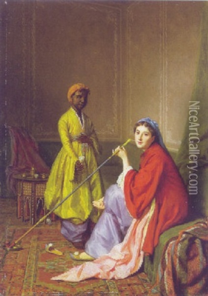 The Opium Smoker Oil Painting - Louis Emile Pinel De Grandchamp
