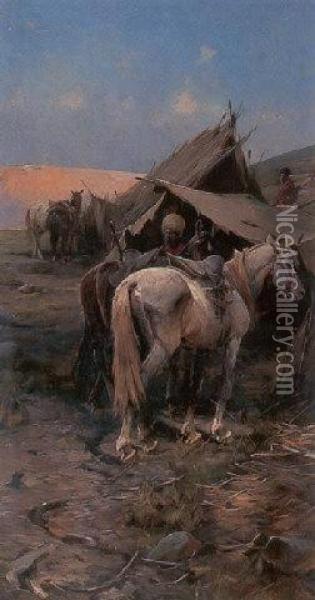 Encampment Oil Painting - Alfred Wierusz-Kowalski