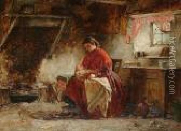 Woman And Child In Interior Oil Painting - John Blake Macdonald