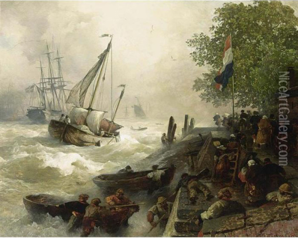 Return To Harbour In Rough Seas Oil Painting - Andreas Achenbach