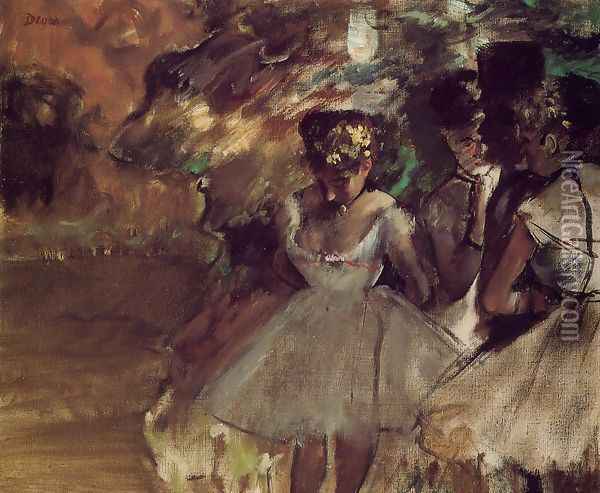 Three Dancers behind the Scenes Oil Painting - Edgar Degas