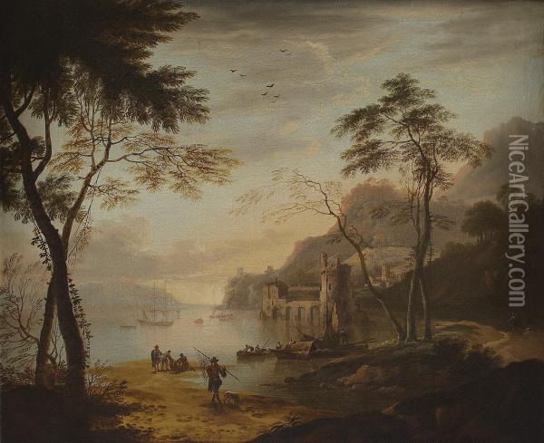 An Italianate Coastal View With Fishermen Unloading Their Catch Oil Painting - Thomas Patch