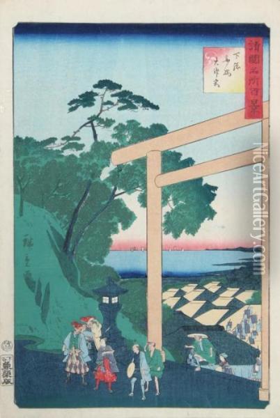 Torii Gate Oil Painting - Utagawa or Ando Hiroshige