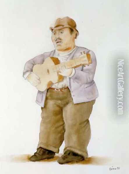 Man Playing Guitar II Oil Painting - Fernando Botero