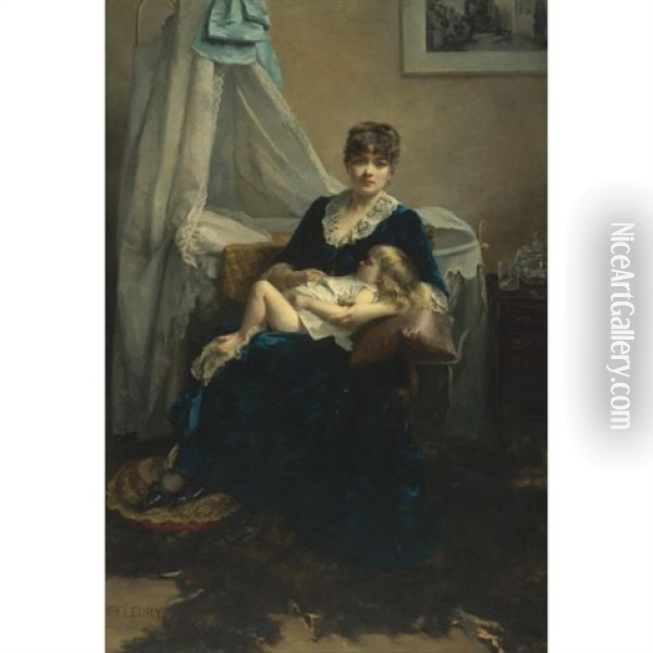 A Mother And Her Sleeping Child Oil Painting - Fanny Laurent Fleury